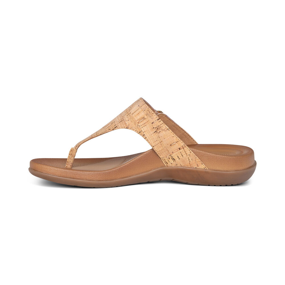 Aetrex Women's Rita Adjustable Flip Flops - Cork | USA XNAEV0B